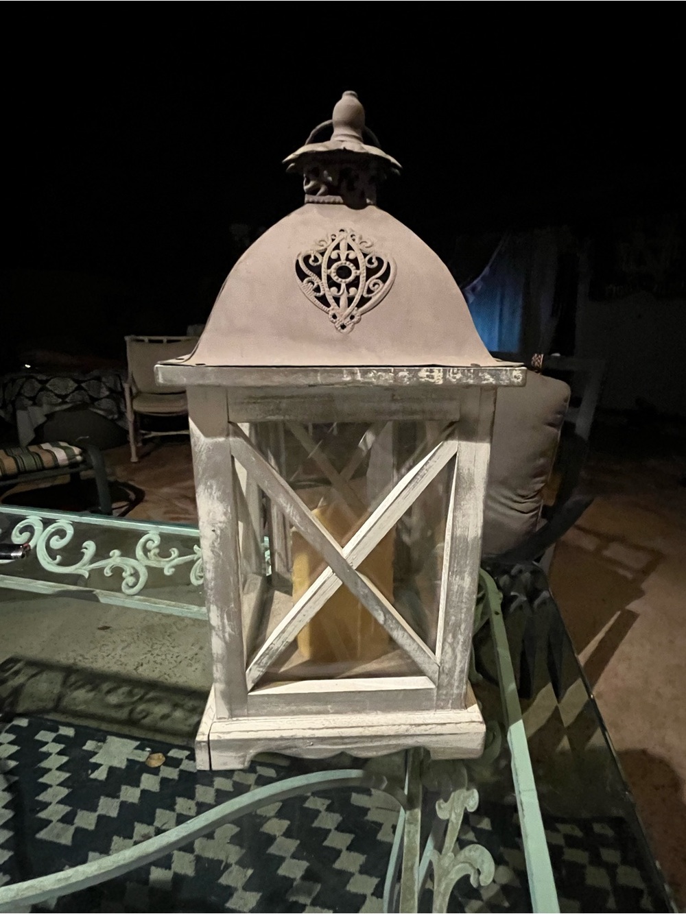 Distressed White Decorative Lantern by